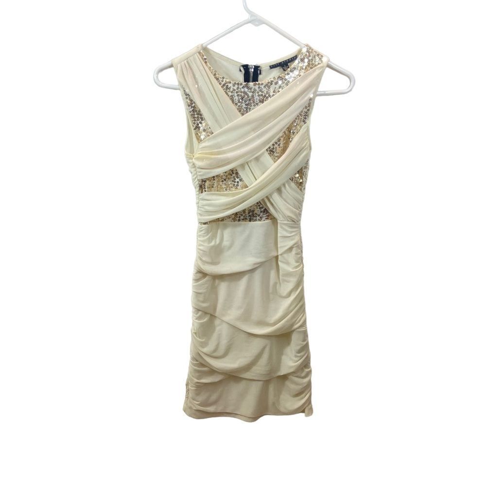 City Studio Brand Ivory and Champagne Sequin Body Con‎ Dress Size 3